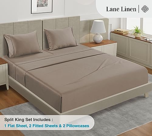 Image of LANE LINEN Split King Sheet Sets for Adjustable Beds - 5 PCs, 450 Thread Count Split King Sheets Set - Sateen Weave King Split Sheets - Split Top King Sheets Set for Adjustable Bed - Taupe