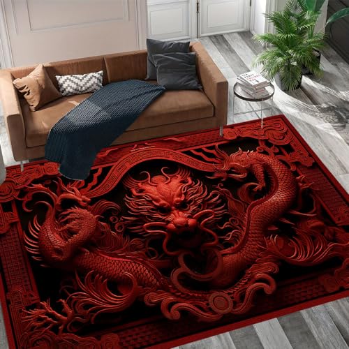 Chinese Japanese Dragon Area Rug, Rugs for Living Room Bedroom Home, Nursery, Door Mat 8′ x 5′, 6′ x 4′, 3′ x 5′, Washable Rugs, Asian Style Rug & Home D√©cor, 3D Dragon Style Rug, Custom