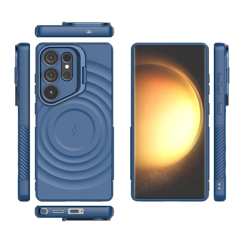 Image of LuxuryKase Shockproof Case for Samsung Galaxy S25 Ultra | Ripple Pattern | Camera Protection | Inner Velvet Fabric Lining | Protective Cover with Enhanced Grip & Wireless Charging Support - Blue