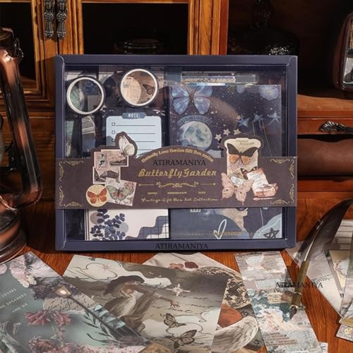 Image of Paper Vintage Aesthetic Scrapbook Kit(346Pcs) Scrapbooking Supplies Kit with Bullet Junk Journal,Stationery,A6 Grid Notebook Journaling Gift for Girl (New Butterfly Scrapbook), Multicolor