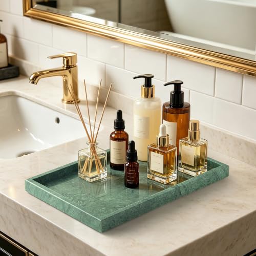 Image of Real Natural Large Marble Tray for Bathroom, Vanity, Kitchen Counter