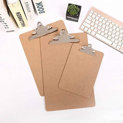 5 Pcs A5 Clipboard Wooden Hardboard with Chrome Clip and Mental Hanging Hooks Memo File Clip Board Menu Board Document Holders for Office Warehouse Home School - Image 3