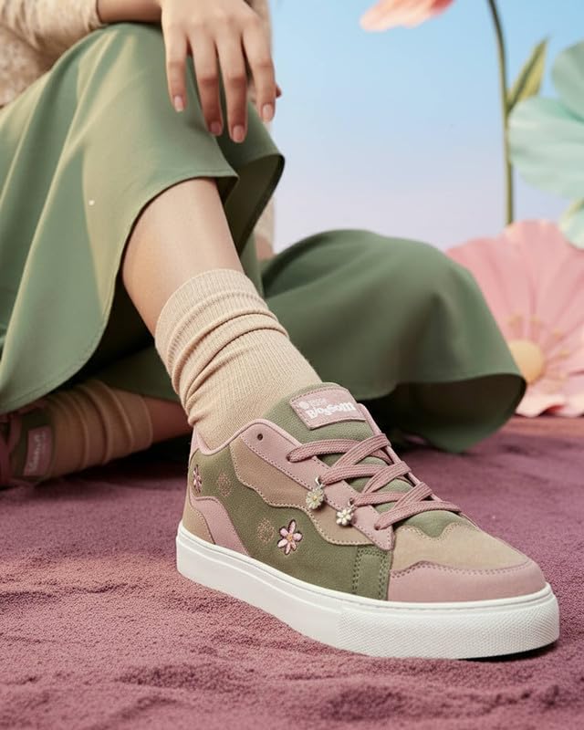 Image of Bacca Bucci Blossom Women's Sneakers - Genuine Leather Casual Shoes with Floral Accents & Metal Lace Charms | High-Energy Colorways | All-Season Comfort & Style