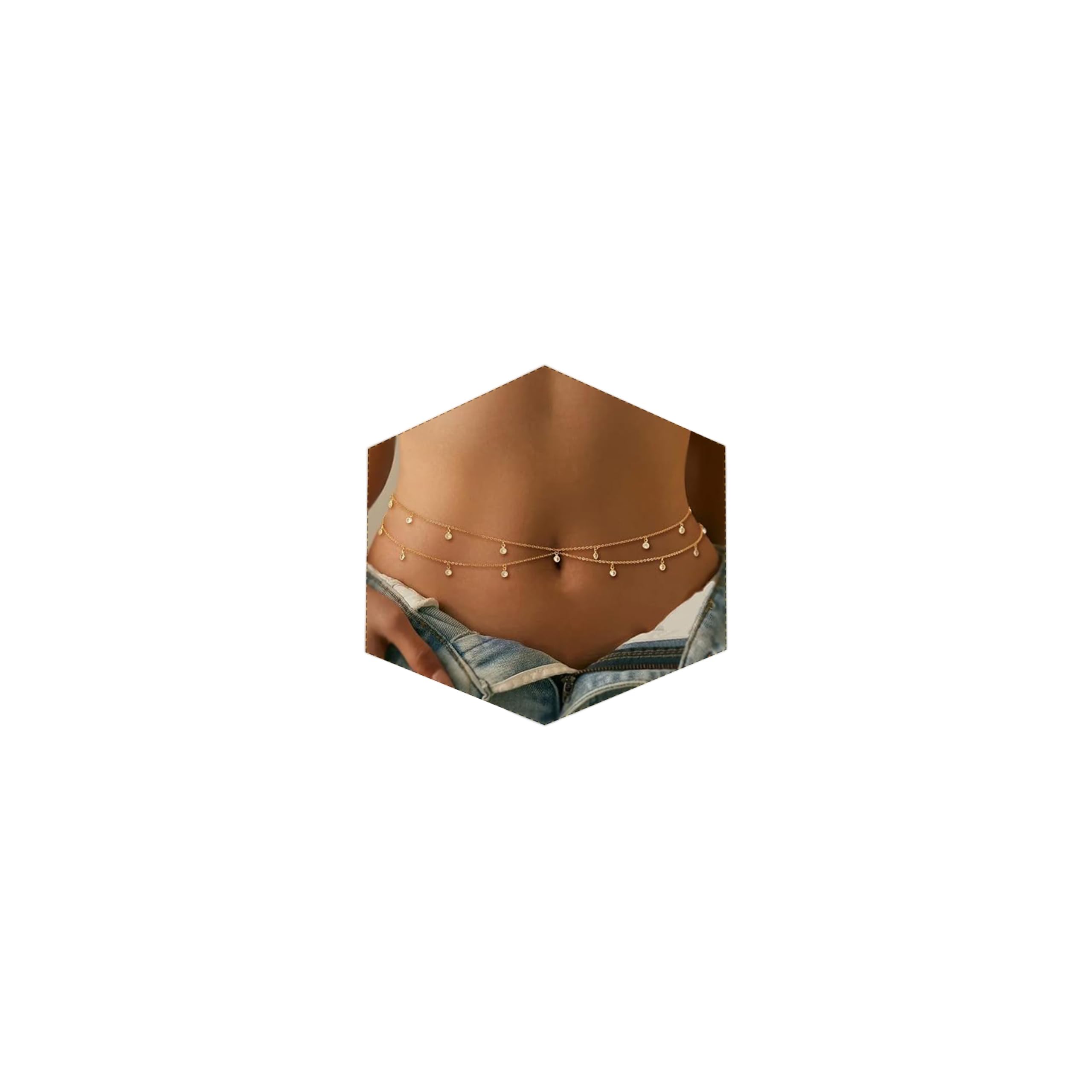 Chaîne de Taille en Or pour Femme, Chaîne de Ventre Plaquée Or 18K avec Zircone Réglable Étanche Sexy Chaînes de Bikini Chaînes de Corps d'Eté Accessoires de Plage pour Femme