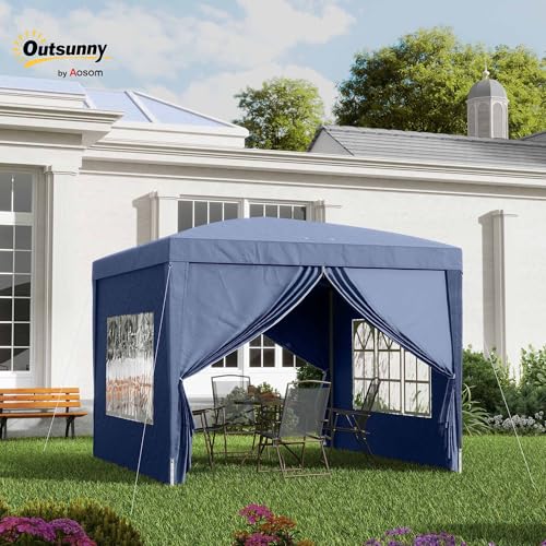 Outsunny 3 x 3(m) Pop Up Gazebo, Water and UV Resistant Party Tent Camping Canopy Marquee with Carry Bag, Blue - Image 2