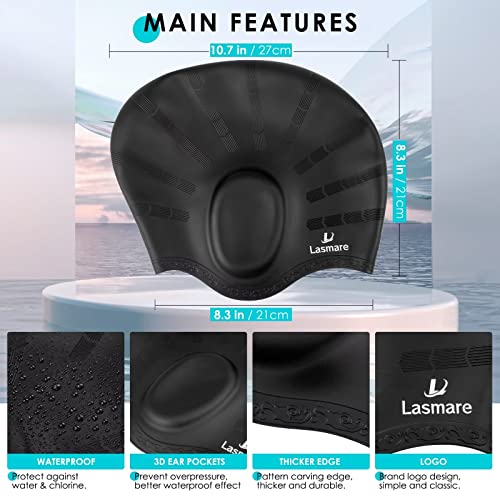 Long Hair Swim Cap For Women Men With 3D Ear Protection, Silicone Swimming Cap For Long/Short Hair To Keep Hair Dry, Waterproof Adult Swim Hats Bathing Caps With Ear Plugs & Nose Clip (Black) #TOP1