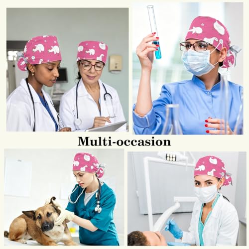 Image of Butterfly Scrub Cap Women with Ponytail & Buttons Adjustable Surgical Nurse Hat with Cotton Sweatband for Long Hair