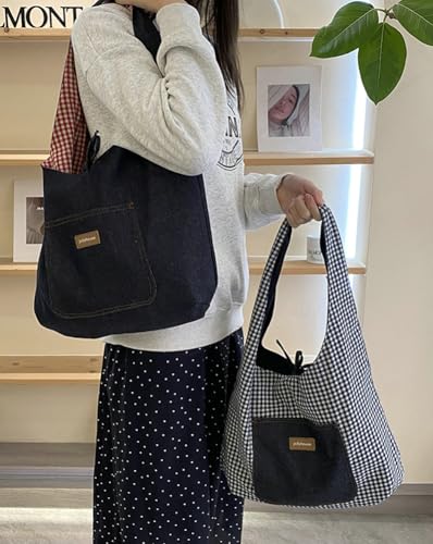 Pocadri Demin Shoulder Bag for Women Large Double-side Tote Handbag Chenkerd Purse Work School Travel4