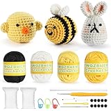 YWQZBHEMO Crochet Kits for Beginners/Experts - All-in-One Learn to Crochet 3 Different Patterns Sets - Chicken, Rabbit, Bee for Adult Starters, Includes Enough Yarns, Hook, Accessories