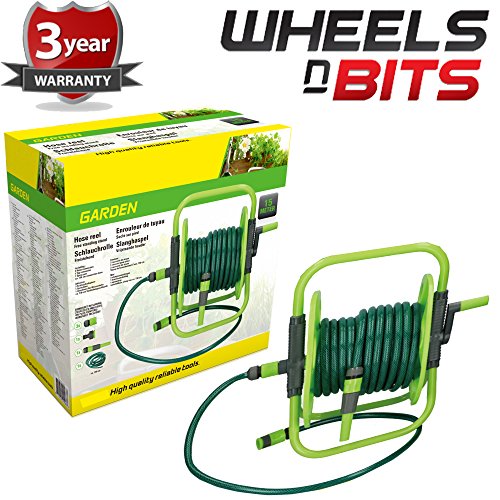 Wheels N Bits J-home 15M 49FT COMPACT Portable REEL SET GARDEN HOSE PIPE & FITTINGS FREE STANDING
