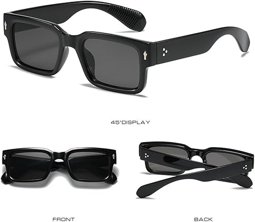 Miniatura 3 de HYLLE Lentes de sol cuadrados para mujeres y hombres, lentes de sol rectangulares gruesos de moda, color negro, protección UV400