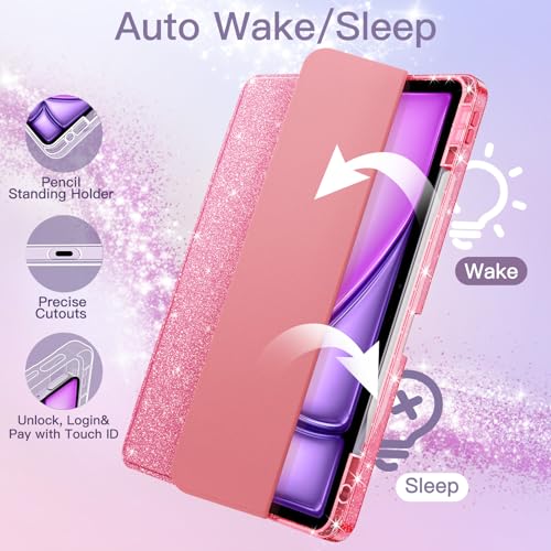 JETech Glitter Case for iPad Air 11-Inch M4/M3/M2 (2026/2025/2024), iPad Air 5/4 (2022/2020 5th/4th) with Pencil Holder, Cute Sparkly Slim Cover for Kids and Girls, Shiny Clear Back Shell (Pink) by JETech - Image 5