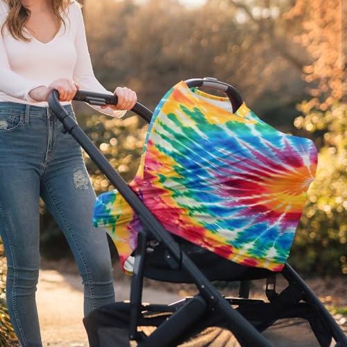Image of Youngerbaby Tie Dye Nursing Cover for Newborns Breastfeeding Cover Scarf Baby Car Seat Covers Infant Stroller Cover Carseat Canopy for Girls and Boys Full Coverage