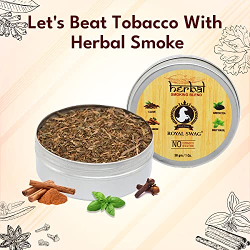 Image of ROYAL SWAG Tobacco & Nicotine Free Smoking Mixture With 100% Natural Herbal Smoking Blend (makes 40 rolls) Tobacco Alternatives, Herbal Smoking Mix 1 Pack 30gm