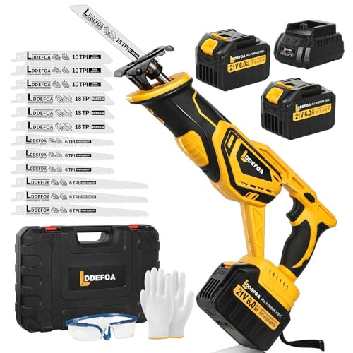 Reciprocating Saw Cordless, 21V Brushless Reciprocating Saw with 2x6.0Ah Batteries, Electric...