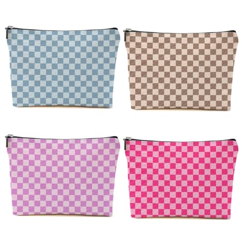 4 PCs Preppy Checkered Makeup Bag Plaid Check Preppy Stuff Checkered Bag
