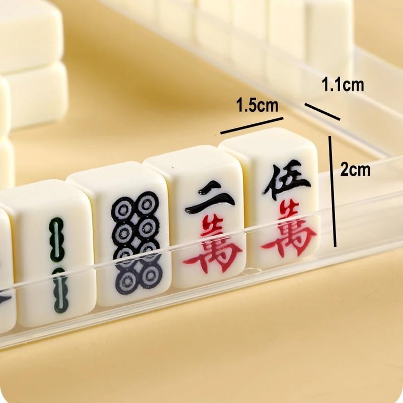 HEYOUTH Set de Mahjong Mini de Voyage - Mahjong Chinois Traditionnel avec 144 Tuiles Beiges, Jeu Complet de Voyage pour Réunions et Jeux de Société