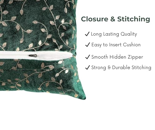 Image of RD TREND Premium Velvet Cushion Covers Set of 5 | Soft Decorative Throw Pillow Covers for Sofa, Bed & Living Room | Cushion Cover 24 inch x 24 inch (60x60 cm) Dark Green
