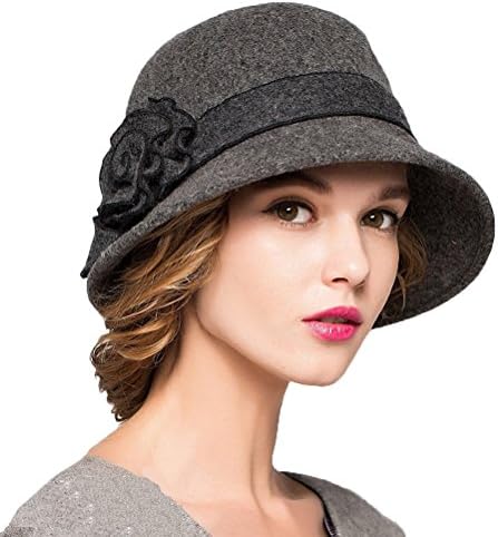 Maitose™ Women's Wool Felt Flowers Church Bowler Hats Dark Gray