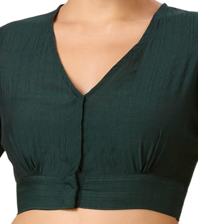 Image of Studio Shringaar Women Viscose Half Sleeve Smart V Neck Readymade Saree Blouse