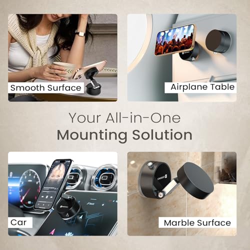 Image of Portronics Hold X Magnetic Vacuum Suction Mobile Holder, Multiple Angle Adjustment, Retractable, Strong Magnetic Attachment, Compatible with iPhone & Android Phone for Car, Desk, Mirror, Glass(Black)