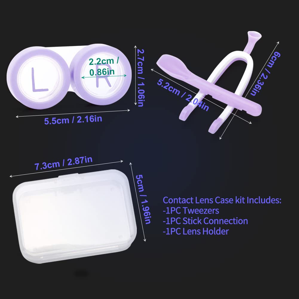 ofone Custodia per lenti a contatto Custodia per lenti a contatto Carina con pinzette, cestino portautensili portatile per contatti e contenitori per viaggi a casa (viola)