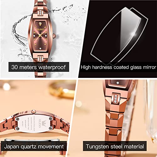 Image of OLEVS Small Face Watches for Women Square Elegant Slim Tungsten Steel Women's Wrist Watches Waterproof Luxury Diamond Watches for Women Analog Quartz Dress Watch for Women Relojes De Mujer