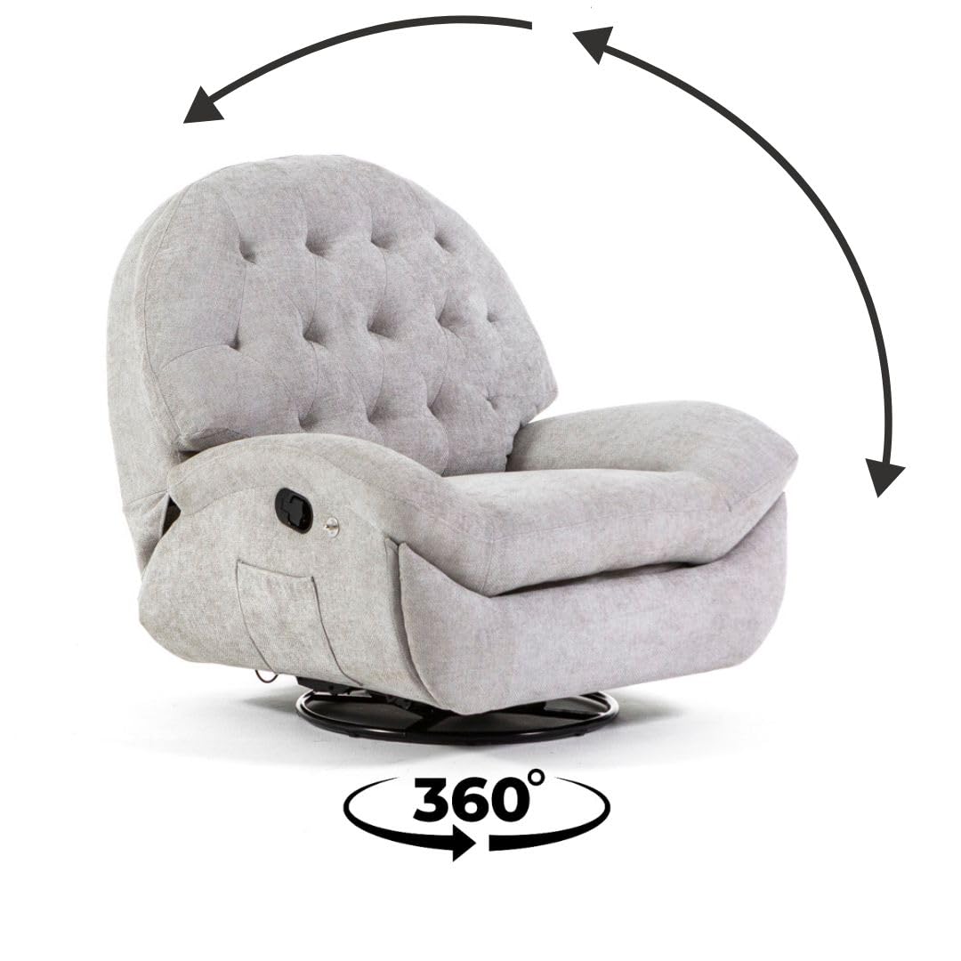 Poltrona Relax Manuale 3 Posizioni Girevole, Rotante e a Dondolo per Soggiorno, Anziani e TV, Stile Moderno - Pina (Grigio Perla)