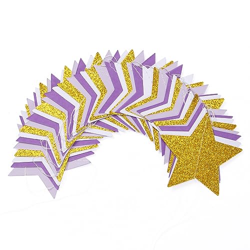 Image of Purple-Lavender White-Gold Party-Decorations Star Garland - 62ft Streamers Hanging Banner,Girl Birthday Wedding Twinkle Twinkle Little Star Baby Bridal Shower Graduation Decor Hugtmr