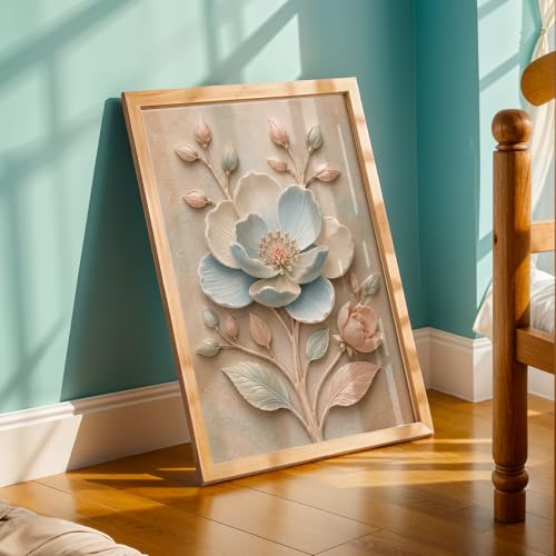 Image of NoWorries Floral Botanical Wall Painting with Frame | Premium Textured Flower & Leaf Artwork, Pastel Nature Wall Decor Framed for Living Room Bedroom Office and Home Decoration (Art-3,13x19inch)
