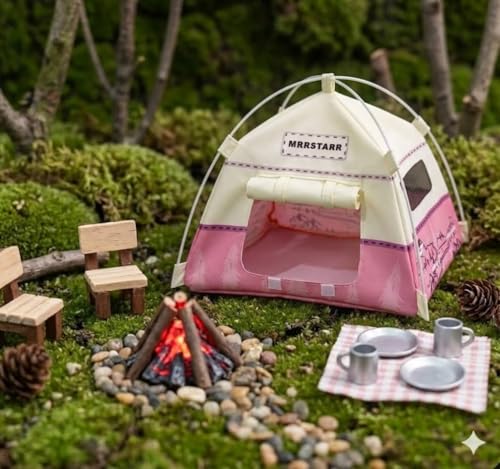 Mini Tent,Model Tent Decoration with Chair,1:12 Miniature Doll Camping Model Tents Movable Decorative Scene Accessories Photography Props Miniature Model Tent for Tiny Pets (Pink) - Image 3