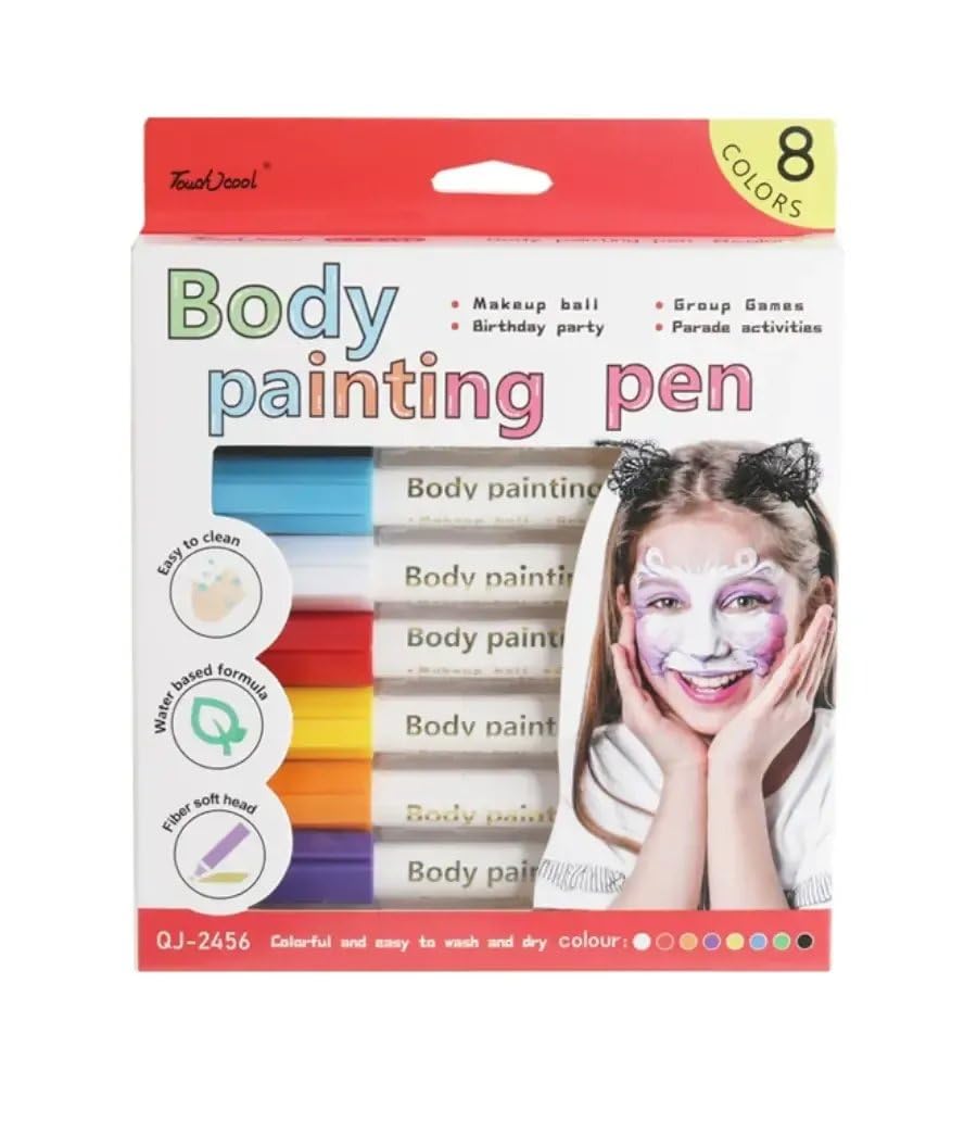 Chrome 8 Vibrant Colors Tattoo Pens for Kids & Adults | Safe, Washable Body & Face Painting Markers | Fun Makeup for Birthday Parties, Festivals, Cosplay & School Art Supplies-image-43