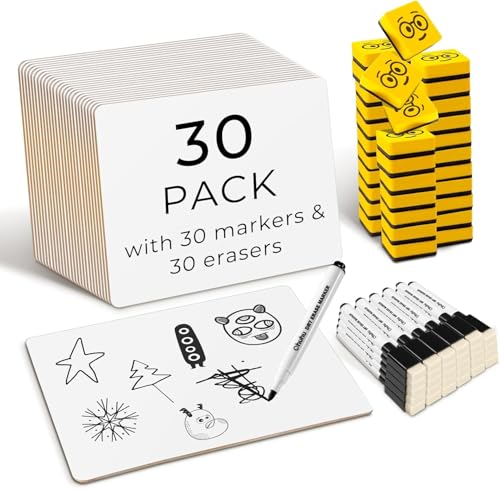 Ohuhu 30 Pack Mini Whiteboard A4 Double Sided Dry Erase White Board with 30 Pens and 30 Erasers Portable Small Whiteboard Drawing Learning for Kid Students Classroom Home and Office 22 x 30 cm