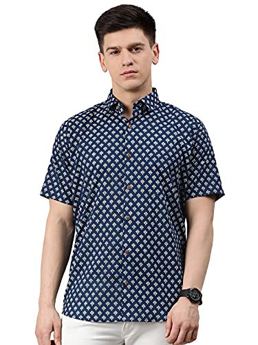 Image of Blue Cotton Short Sleeves Shirts for Men-MMH0145-P