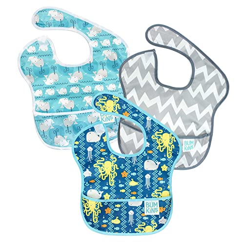 Image of Bumkins Bibs, Baby Bibs for Girl or Boy, SuperBib Baby and Toddler Bib for 6-24 Months, Baby Bib for Eating, Feeding Bib, Waterproof Lightweight Fabric – Sea Friends