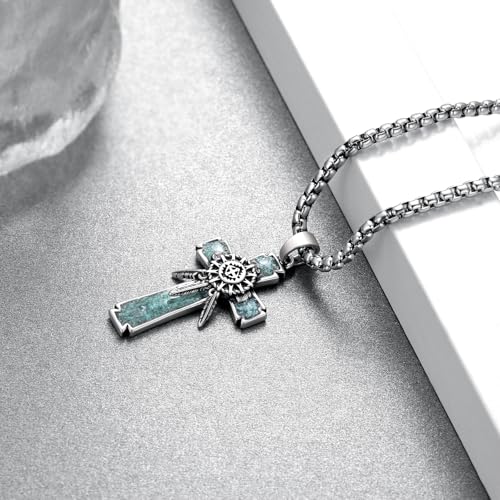Dream Catcher Cross with Feather for Turquoise Cross Necklace Tribal Necklaces 925 Sterling Silver Western Indian Pendant Dreamcatcher Southwestern Native American Jewelry Gifts for Men3