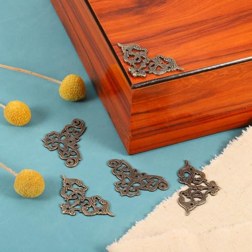 Image of uxcell Metal Corner Protector, Furniture Decorative Edge Cover, Album Corner Protectors Covers for Box Wooden Case Table Desk, 8 Pcs, Bronze