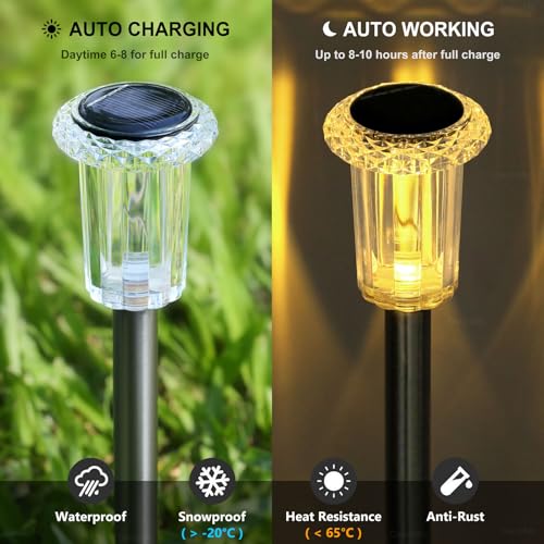 DenicMic Solar Lights Outdoor 10 Pack Waterproof 3000K Warm White LED Stainless Steel Stake Outside Lights for Yard Pathway Garden Driveway Walkway Landscape Path Lighting by DenicMic - Image 3