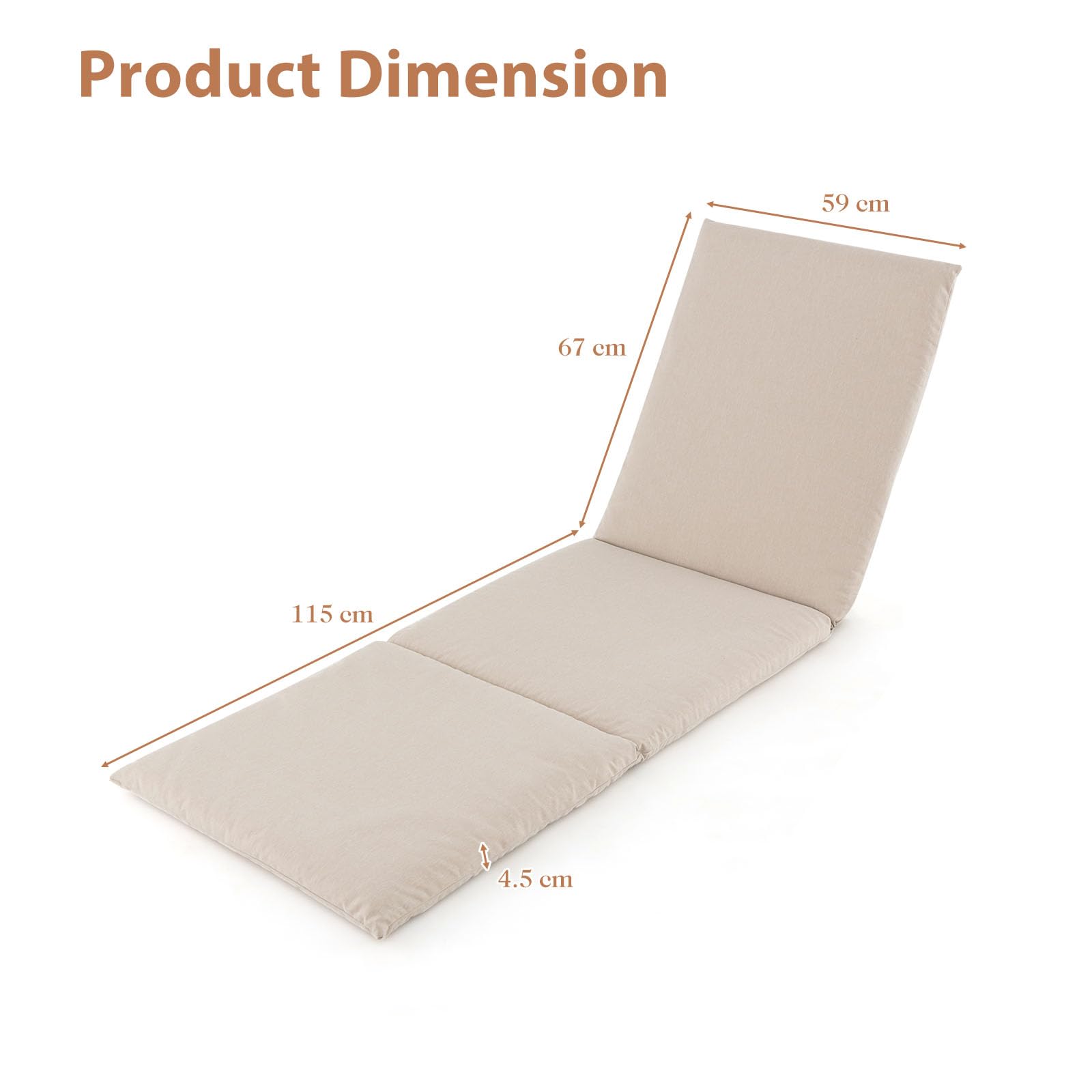 LIFEZEAL - Juego de 2 cojines para silla larga, cojín plegable de 3 partes con fijaciones autoadhesivas, cojín de muebles de jardín para interior, exterior (2, blanco)
