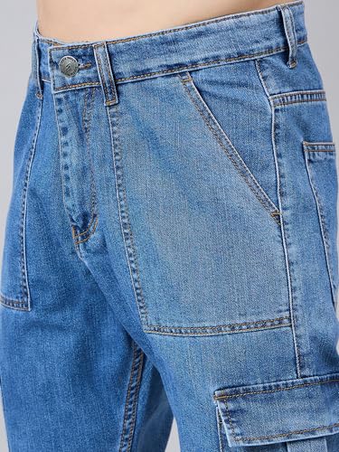 Image of STUDIO NEXX Men's Loose Fit Cargo Jeans | Non Stretchable | Cargo Denim for Men | Loose fit Cargos | Utility Pockets