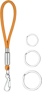 カラビナーキーチェーンとストラップ、男性用のパラコードキーチェーン | ヘビーデューティーパラコードホイッスルストラップ | バッジホルダー、パラシュートロープカラビナ、3つのキーリング、ハイキング用のバックルロッククリップフック