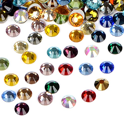 Image of 1440 Pieces Nail Rhinestones Glueless Round Flat Crystal Rhinestones for Jewelry Making with a Pen (SS20 1440 Pieces, Mixture)