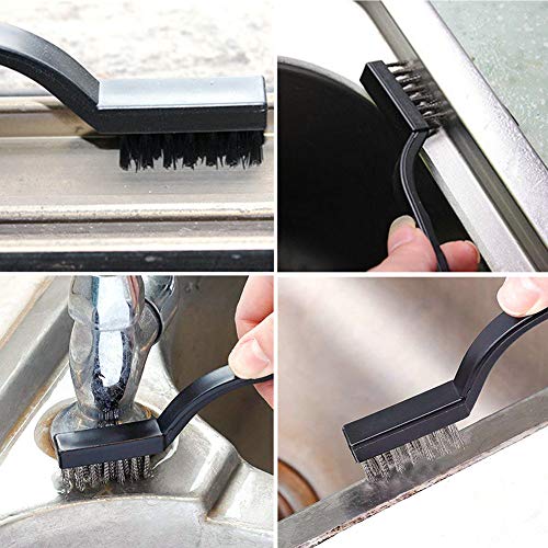 9Pcs Mini Wire Brushes, Stainless Steel +Brass +Nylon Brush Set, Curved Handle Scratch Brush For Cleaning Welding Slag And Rust #TOP6