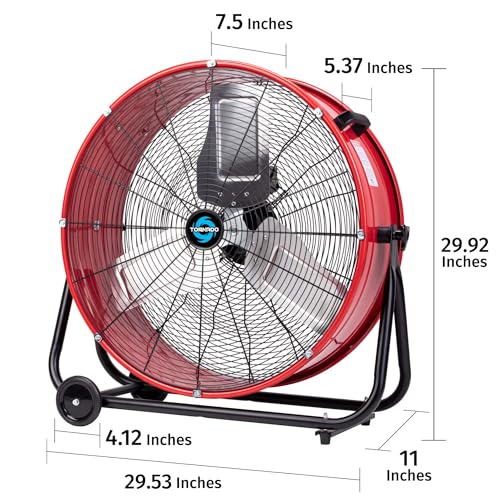 Image of Tornado 24 Inch High Velocity Drum Fan, 8800 CFM Heavy Duty Industrial Floor Fan, 3-Speed Tilt Adjustable Metal Blades, Wide Airflow, 8 FT Cord, UL Listed for Commercial Use