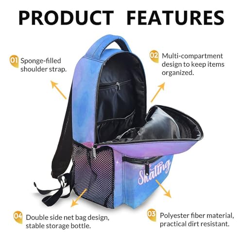 Backpack for Girls - 17 Inch Lightweight Skating Backpacks Gift for Kids School - Pink Skating Bookbag for Kindergarten Preschool Primary4