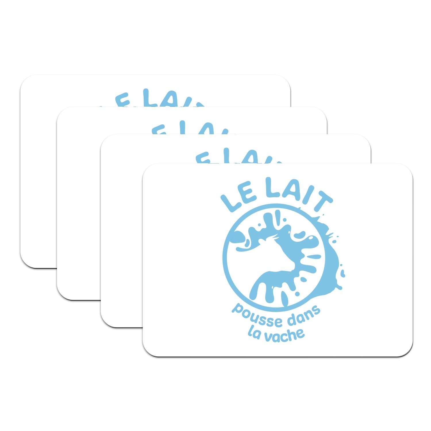 Sets de table Le Lait Pousse dans la Vache anti-tache grand format en caoutchouc 4 pièces