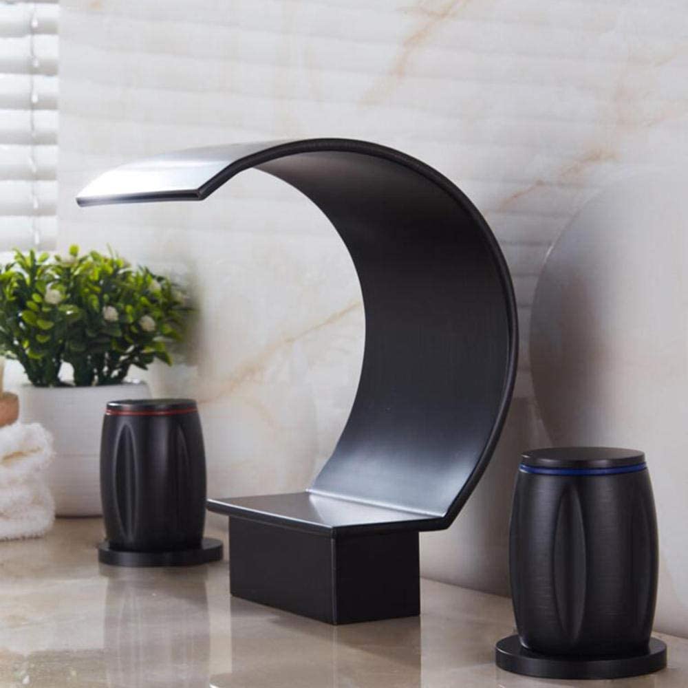 Rubinetto Miscelatore per lavabo a 3 Fori in Ottone Nero, Acqua Calda e Fredda, Rubinetto per Bagno con Doppia Maniglia, aeratore a Doppio Stadio per Evitare Schizzi d'Acqua.