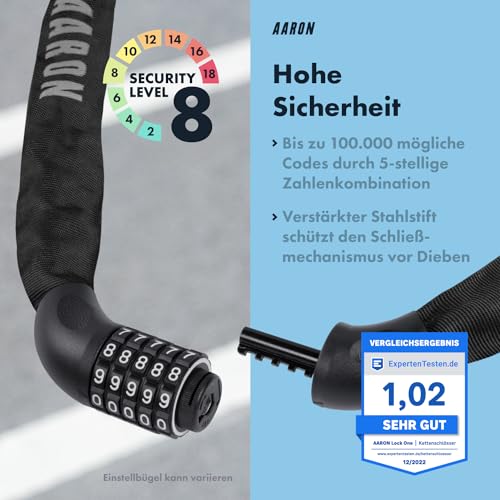 Motorrad Kettenschloss AARON Lock One mit Zahlencode und Stahlkette