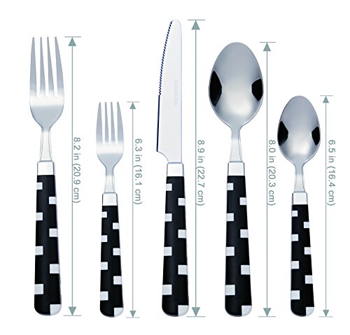 Bon Fusion 20-Piece Stainless Steel Flatware Silverware Cutlery Set - Black, Include Knife/Fork/Spoon, Mirror Polished, Dishwasher Safe, Service For 4 #TOP3