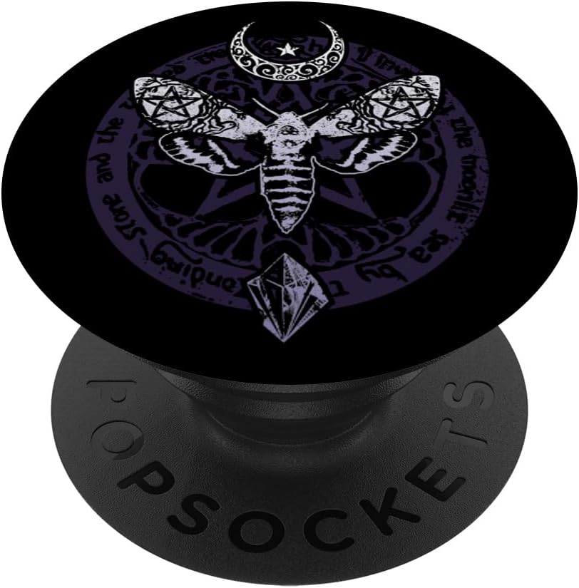 Wiccan Pagan Witch Sacred Crystal Moon Death Moth Item PopSockets PopGrip: Swappable Grip for Phones & Tablets PopSockets PopGrip for MagSafe